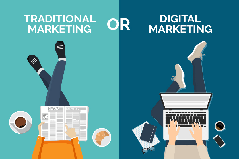 main difference between traditional marketing and digital marketing